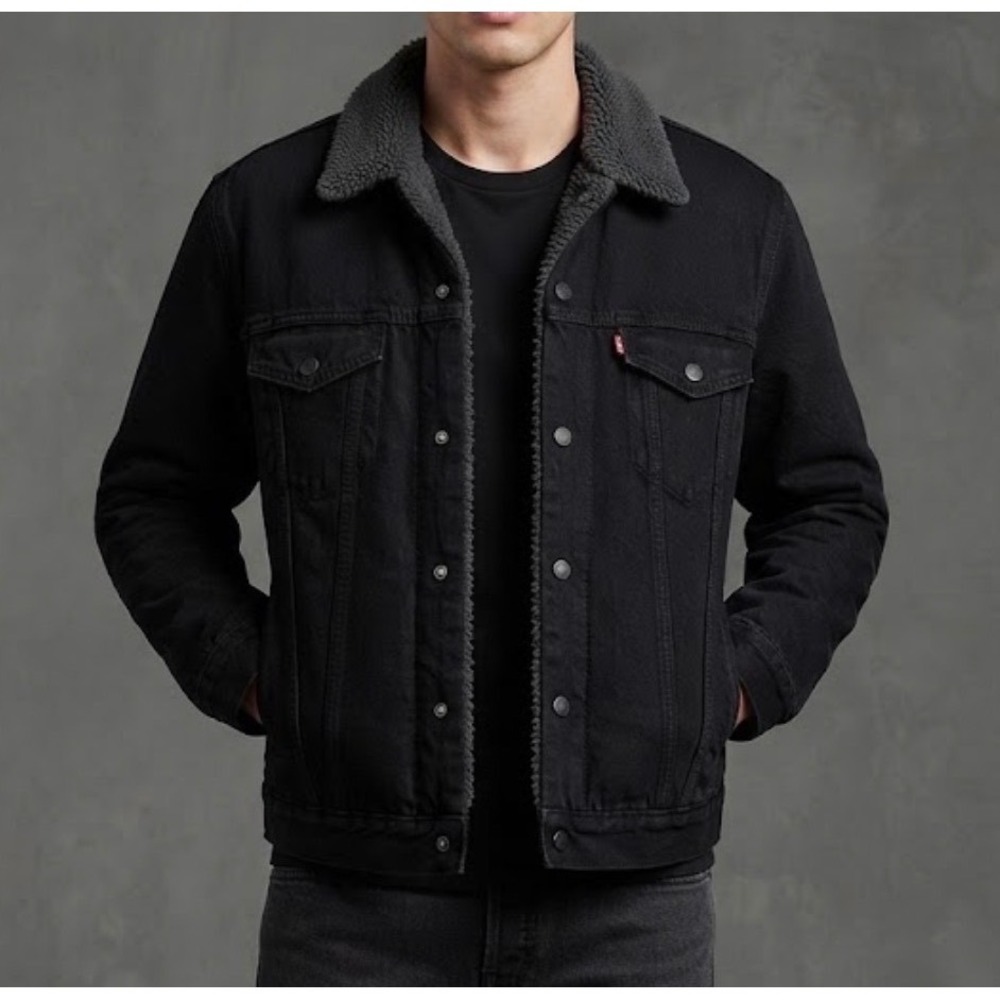 Levi's Black Denim Sherpa Trucker Jacket